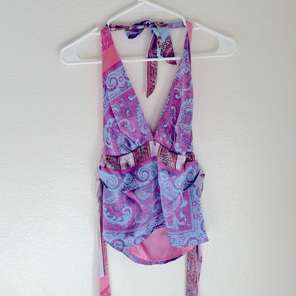Alice & Trixie 100 Silk halter top pink and purple retro
